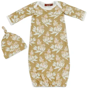 Gold Floral Organic Cotton Newborn Gown & Hat Set