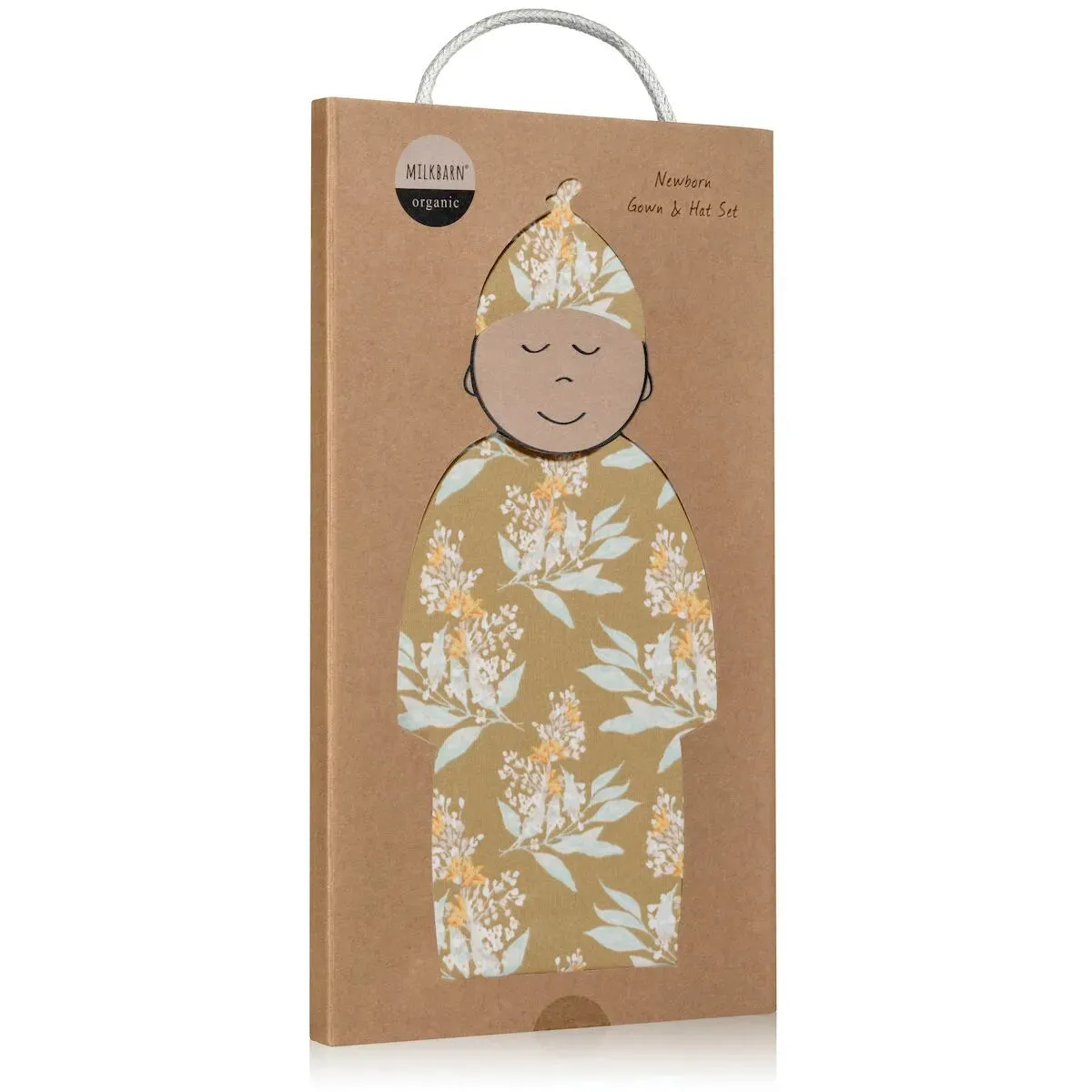 Gold Floral Organic Cotton Newborn Gown & Hat Set