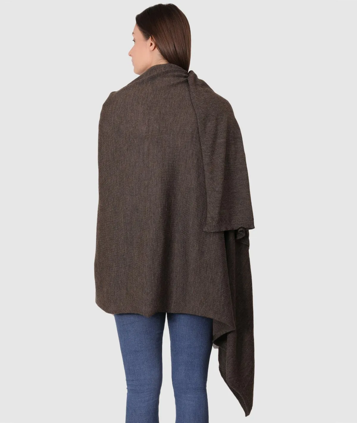 Jersey Knit 100% Merino Wool Shawl (Dark Brown Melange)