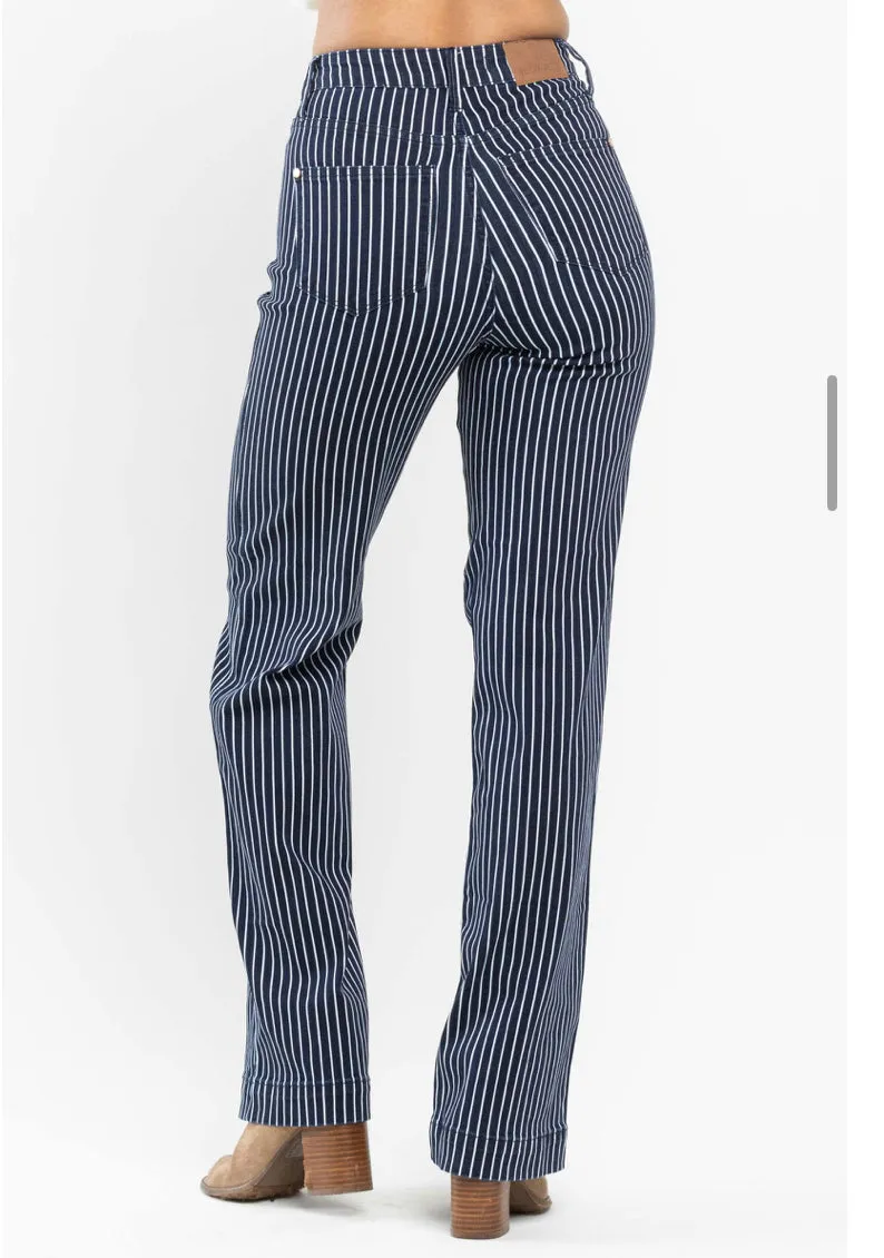 Judy Blue - High Waist Pin Stripe Tummy Control Straight Leg