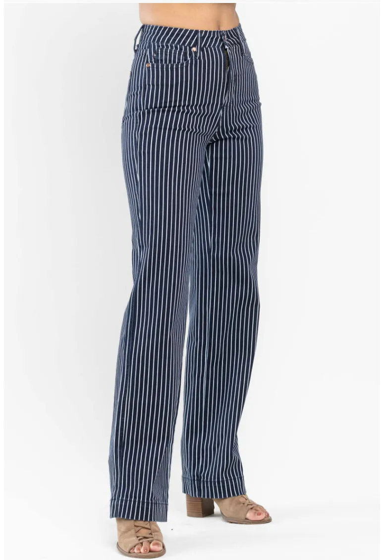 Judy Blue - High Waist Pin Stripe Tummy Control Straight Leg