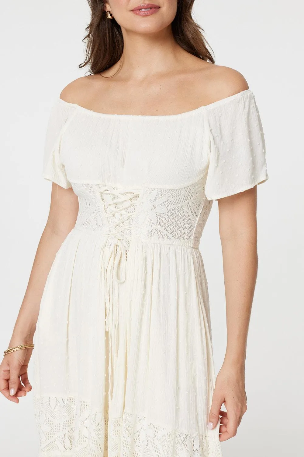 Lace Detail Tie-Up Front Maxi Dress