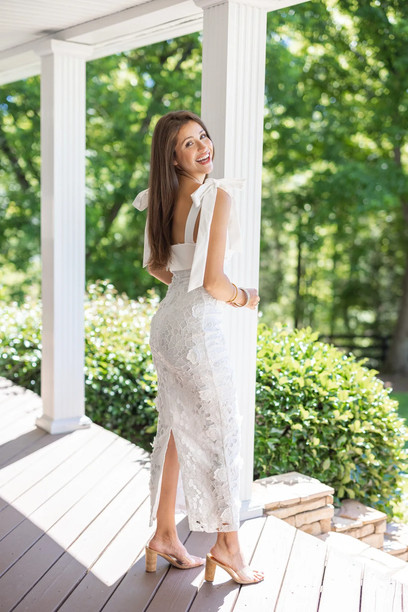 Lace Off White Maxi Dress