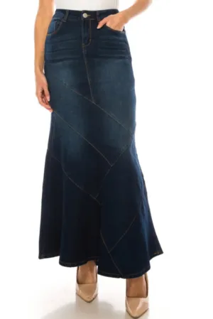 Long Denim Skirt Style 89075 in Dark Indigo