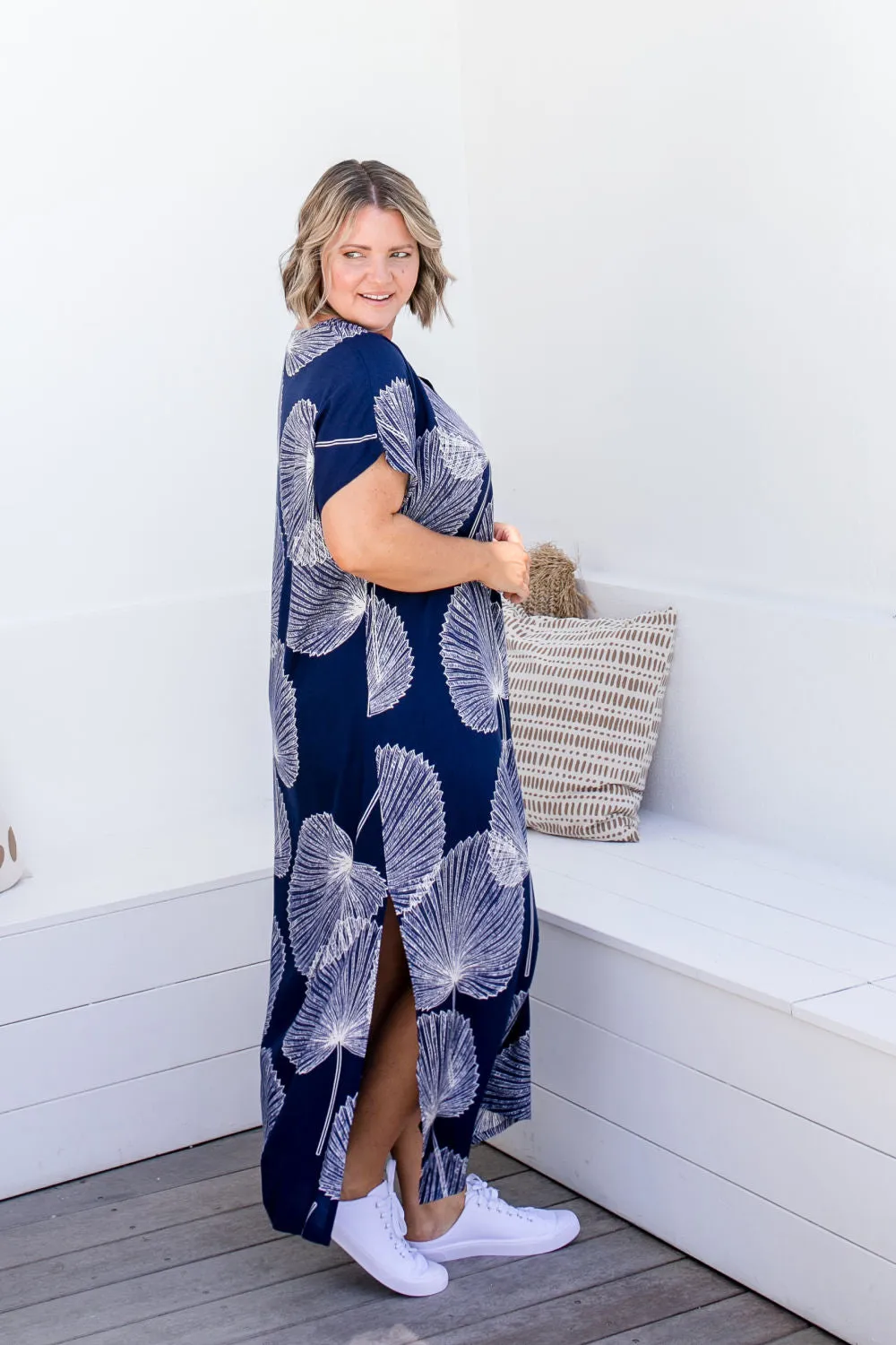 Long Kaftan Dress - Blue Fan