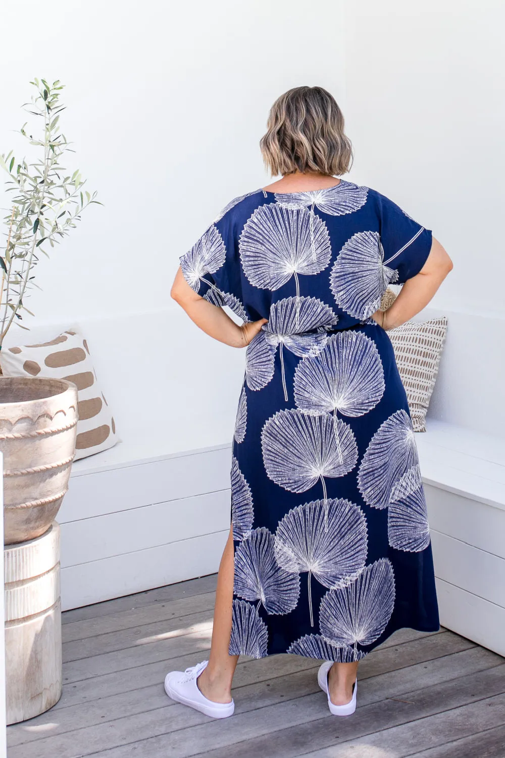 Long Kaftan Dress - Blue Fan