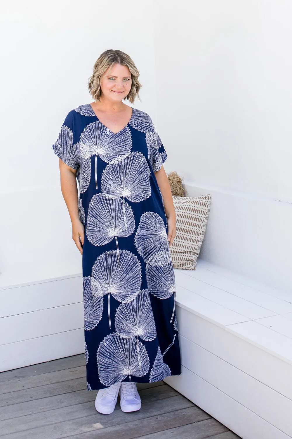 Long Kaftan Dress - Blue Fan