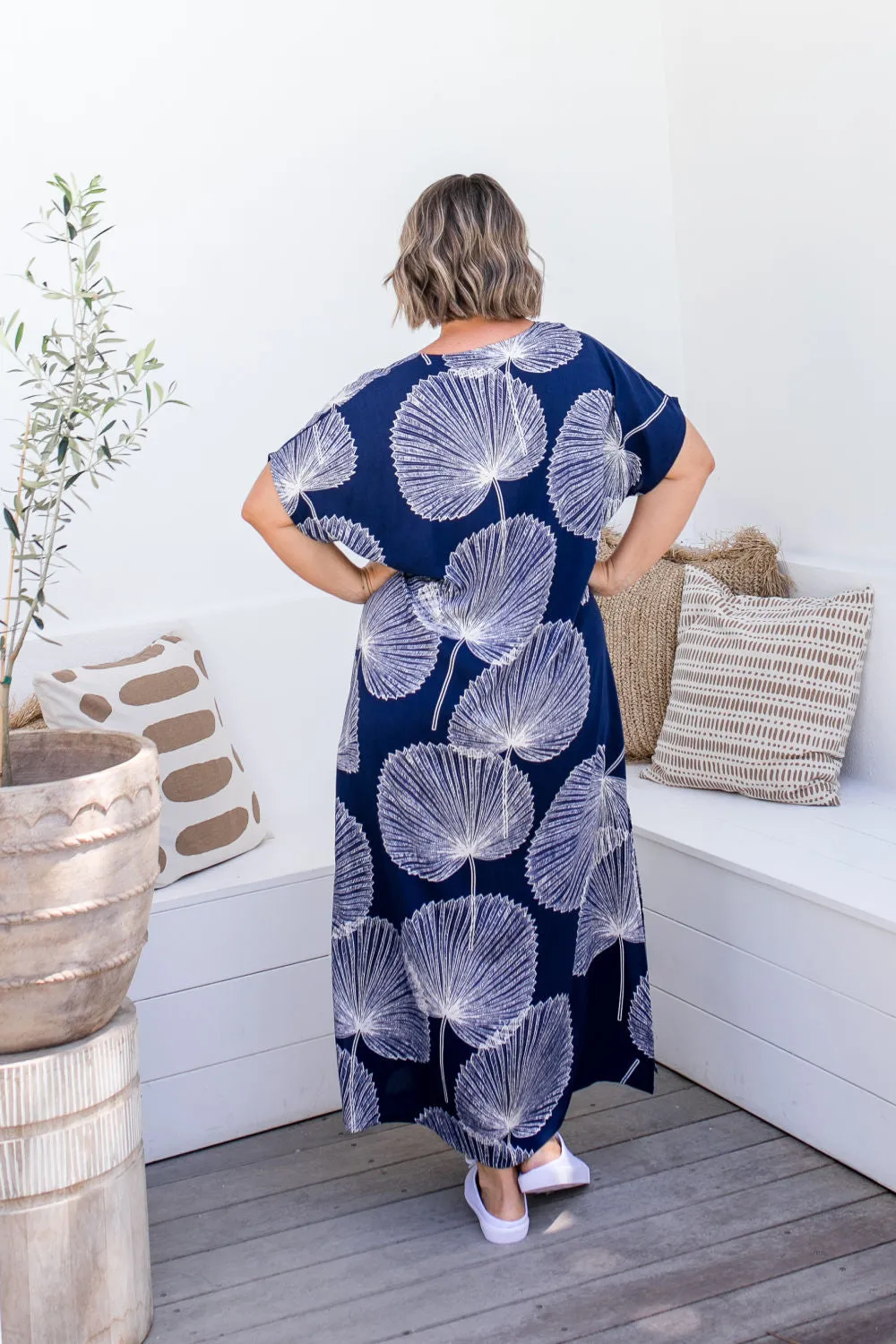 Long Kaftan Dress - Blue Fan