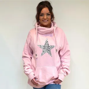 Luxury Cowl Neck Zebra Star Hoodie - Pink