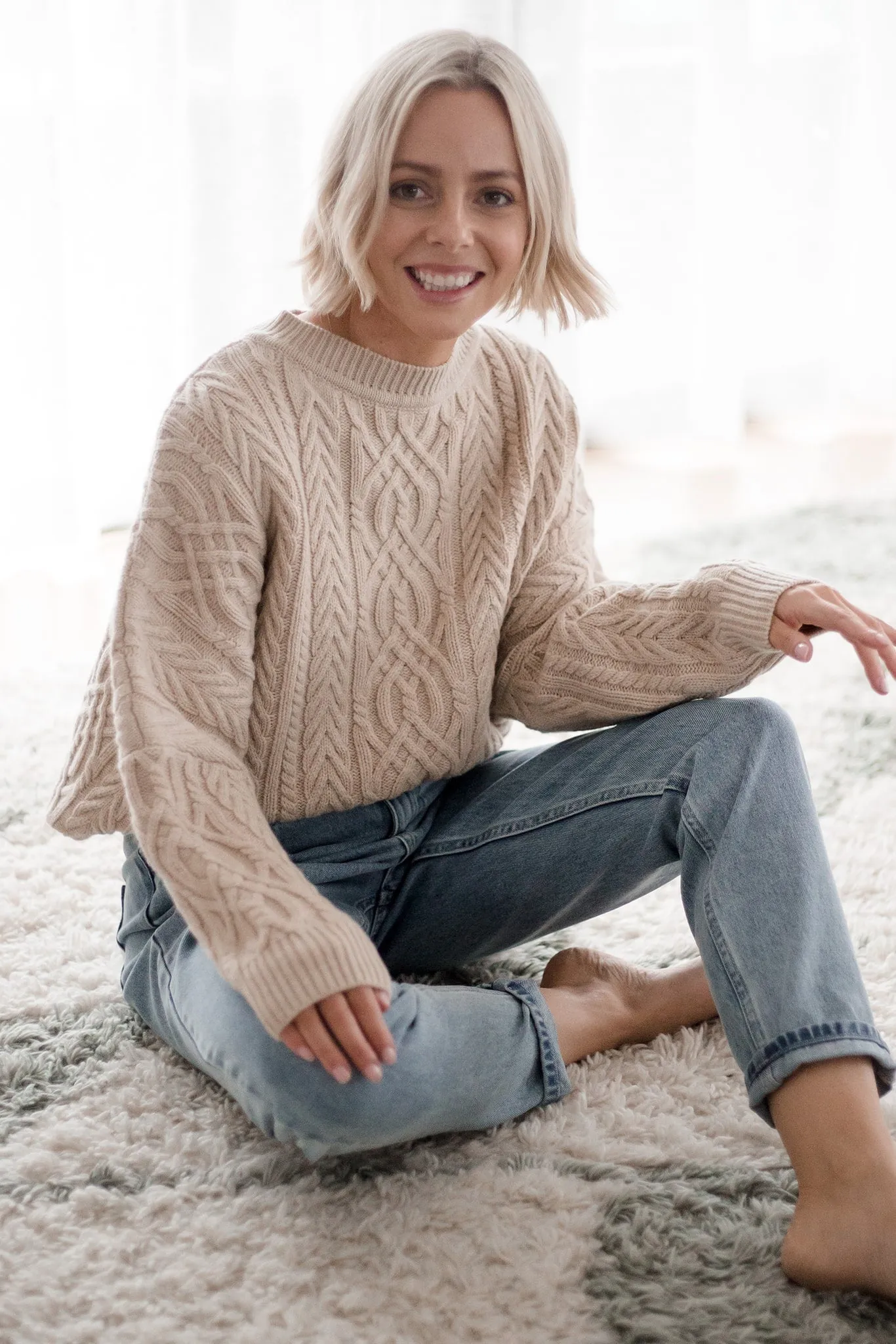 Merino Pale Oat Soft Touch Cable Pullover