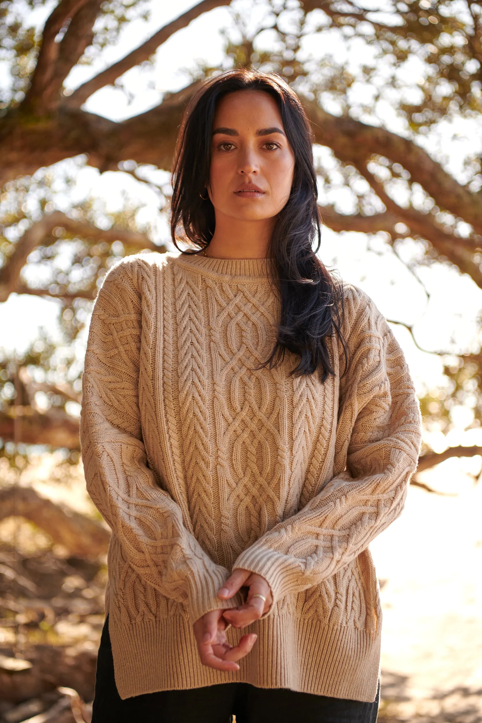 Merino Pale Oat Soft Touch Cable Pullover