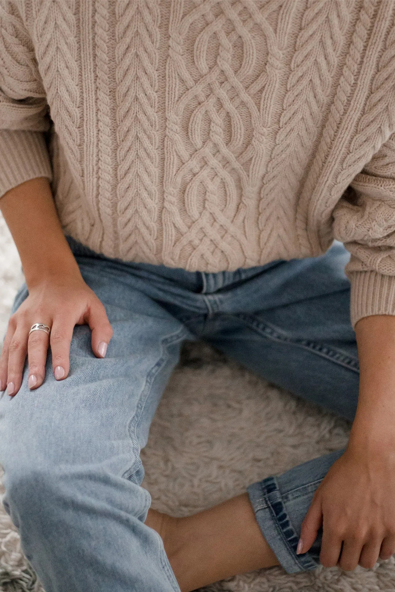 Merino Pale Oat Soft Touch Cable Pullover