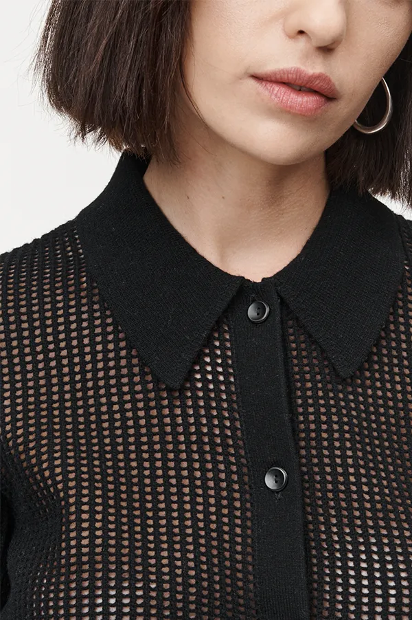 Mesh Polo Cardigan in Black (Sold Out)