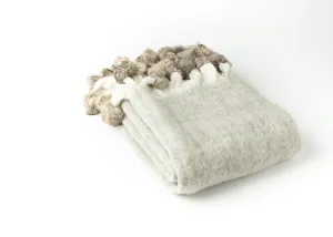 Mohair Blanket with Pom Pom, Grey