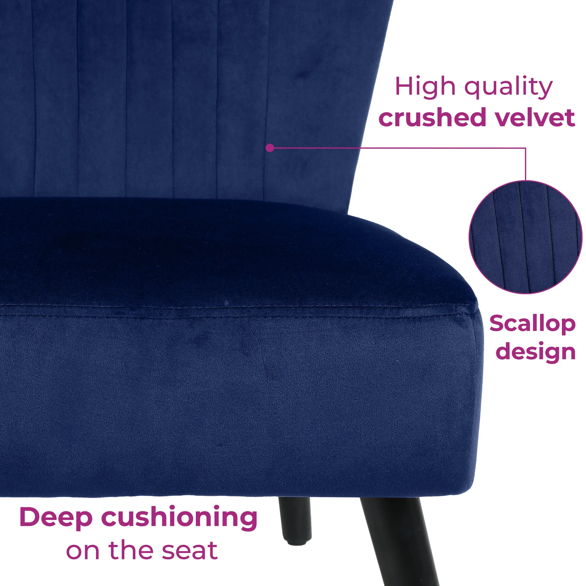 Neo Civita Midnight Blue Crushed Velvet Shell Accent Chair