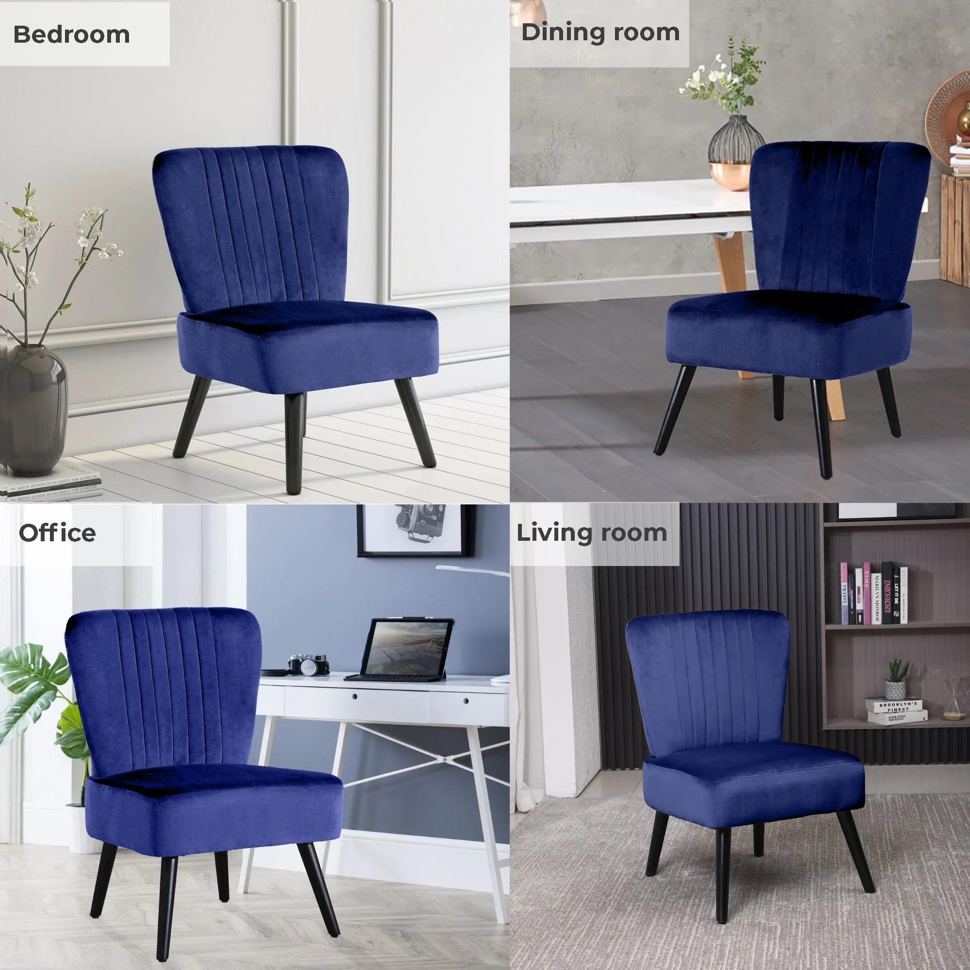 Neo Civita Midnight Blue Crushed Velvet Shell Accent Chair