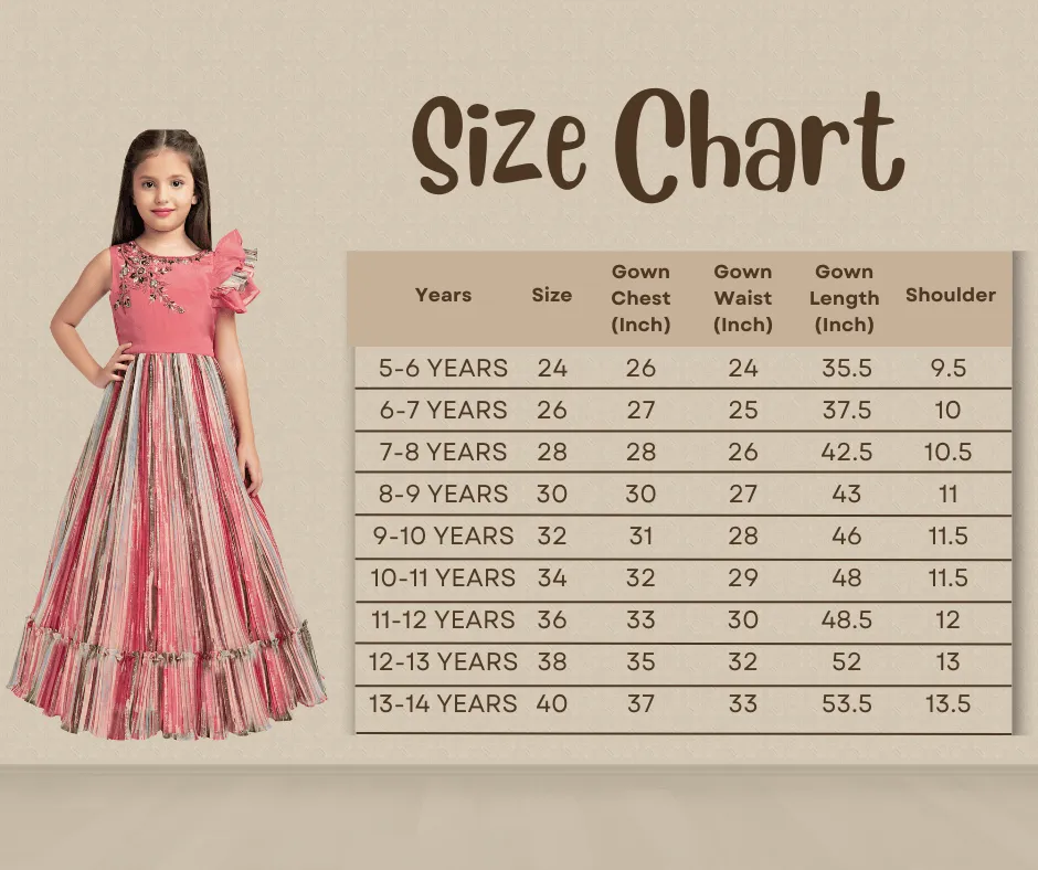 Peach Coloured Ruffle Style One Sided Sleeves Gown For Girls