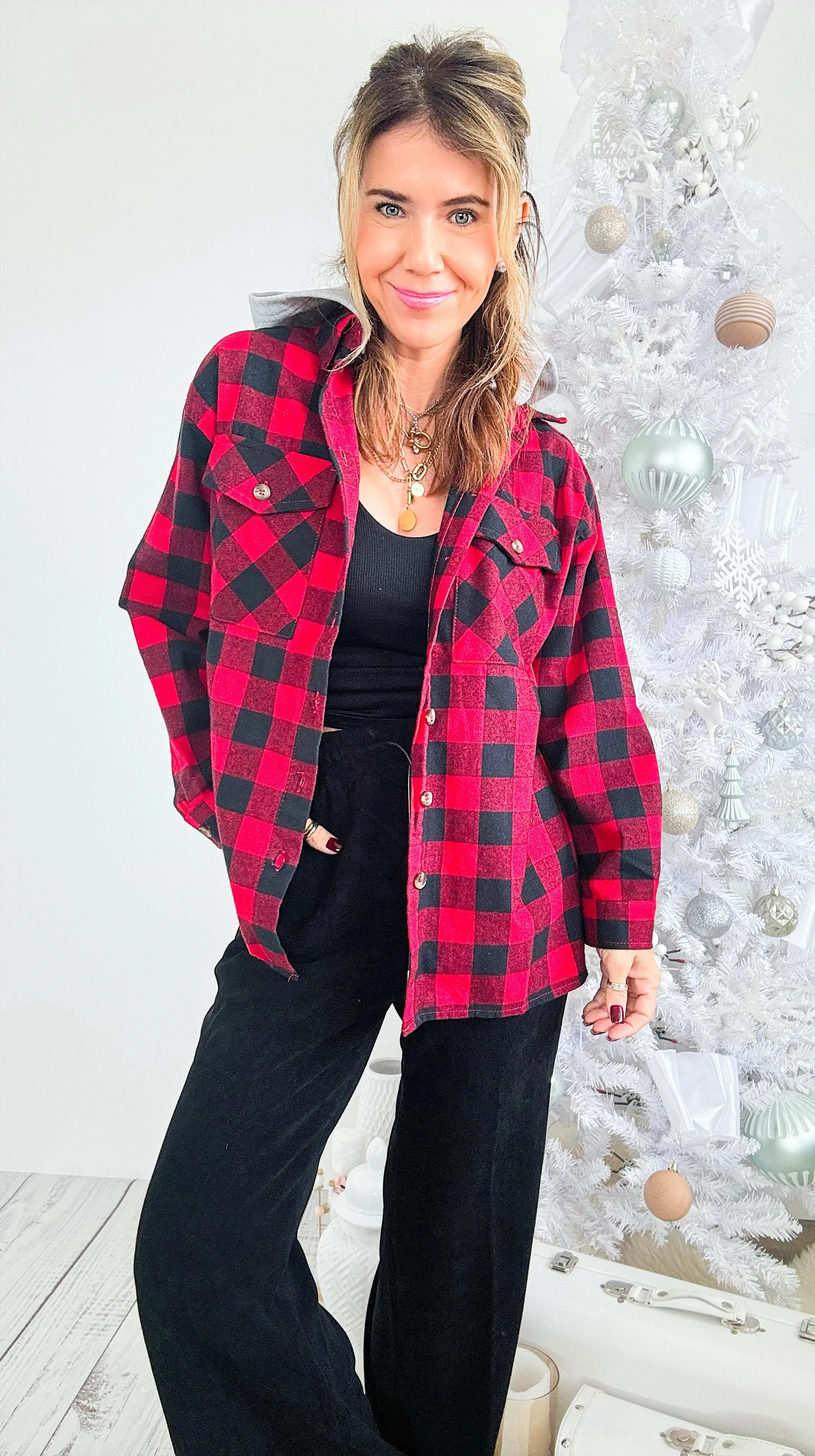 Plaid Hooded Shirt