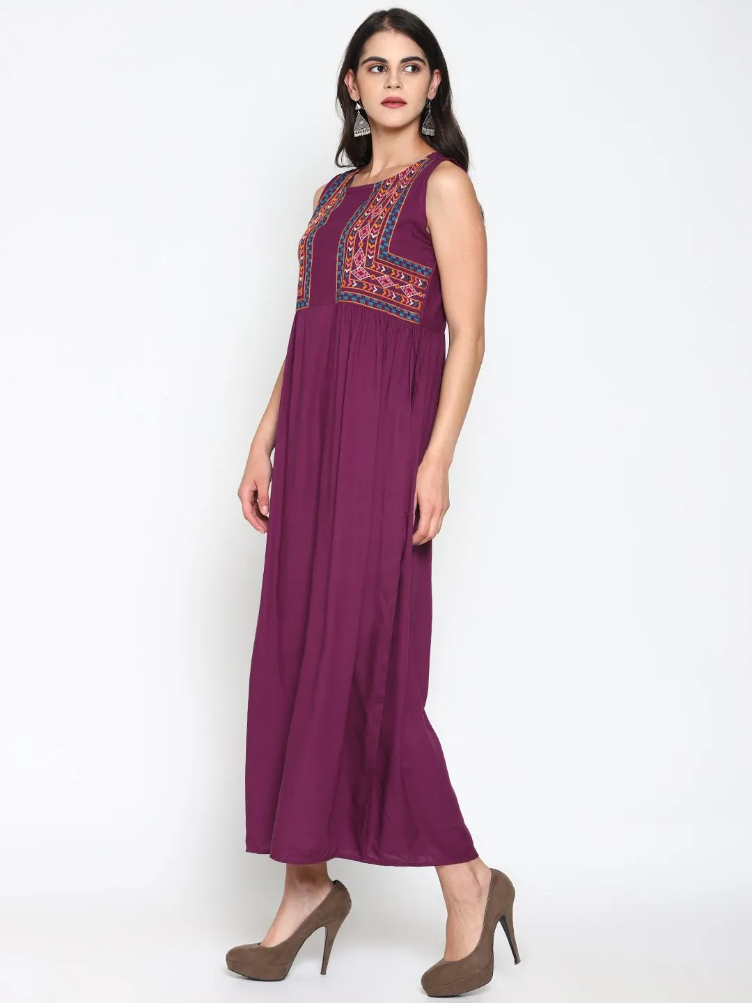 Purple Embroidered Maxi Dress