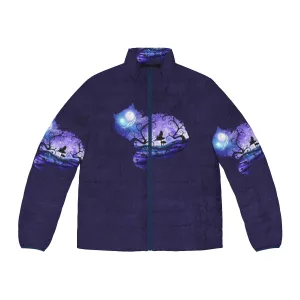 "Enchanting 'We Are All Mad Here' Puffer Jacket for Dreamers and Adventurers