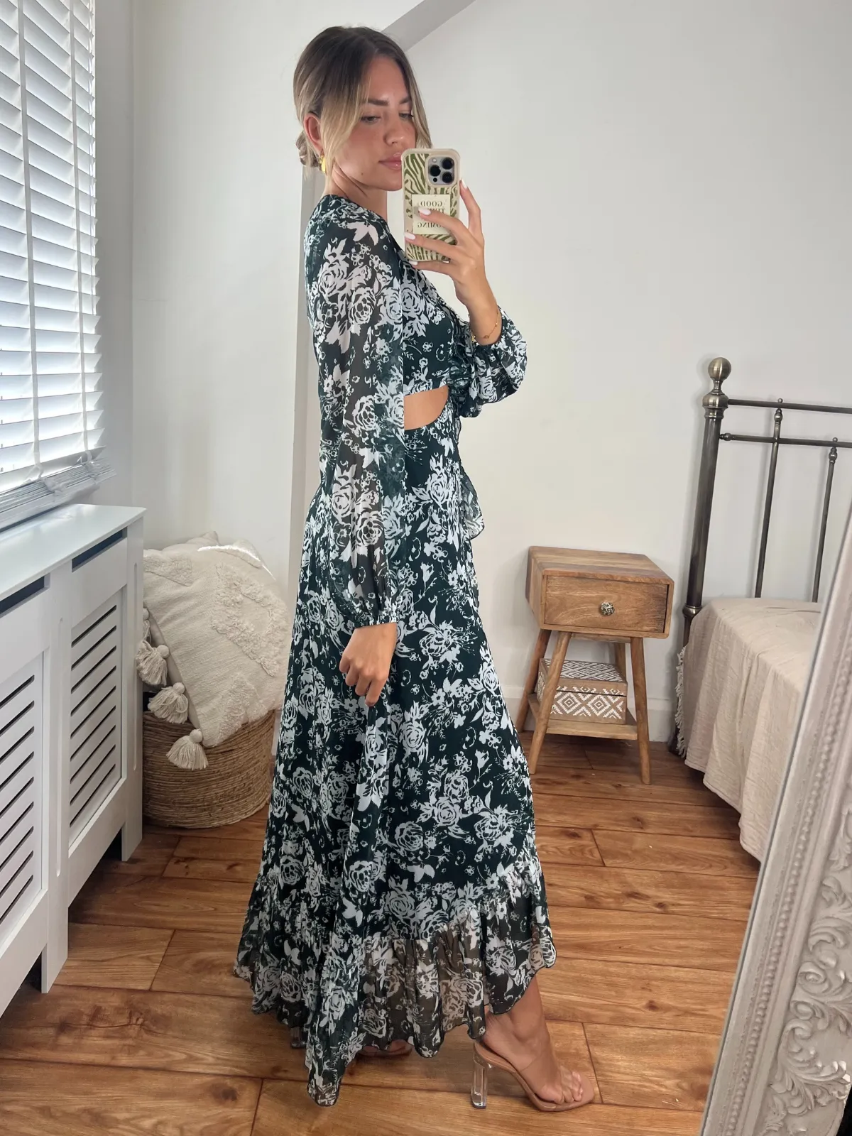 Sasha Corsage Cut Out Maxi Dress / Green Floral