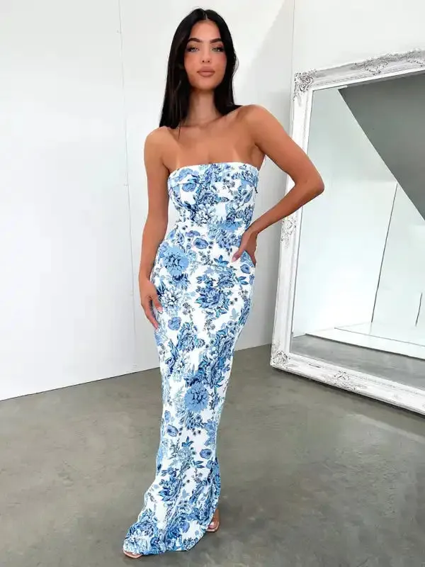 Sexy tube top long dress slit cocktail dress backless long dress