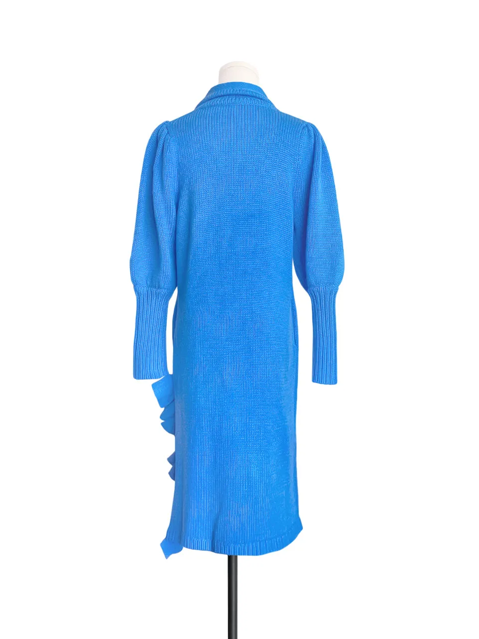 Surprise Sale! Blue Wool & Cashmere Ruffle Slit Longline Cardigan