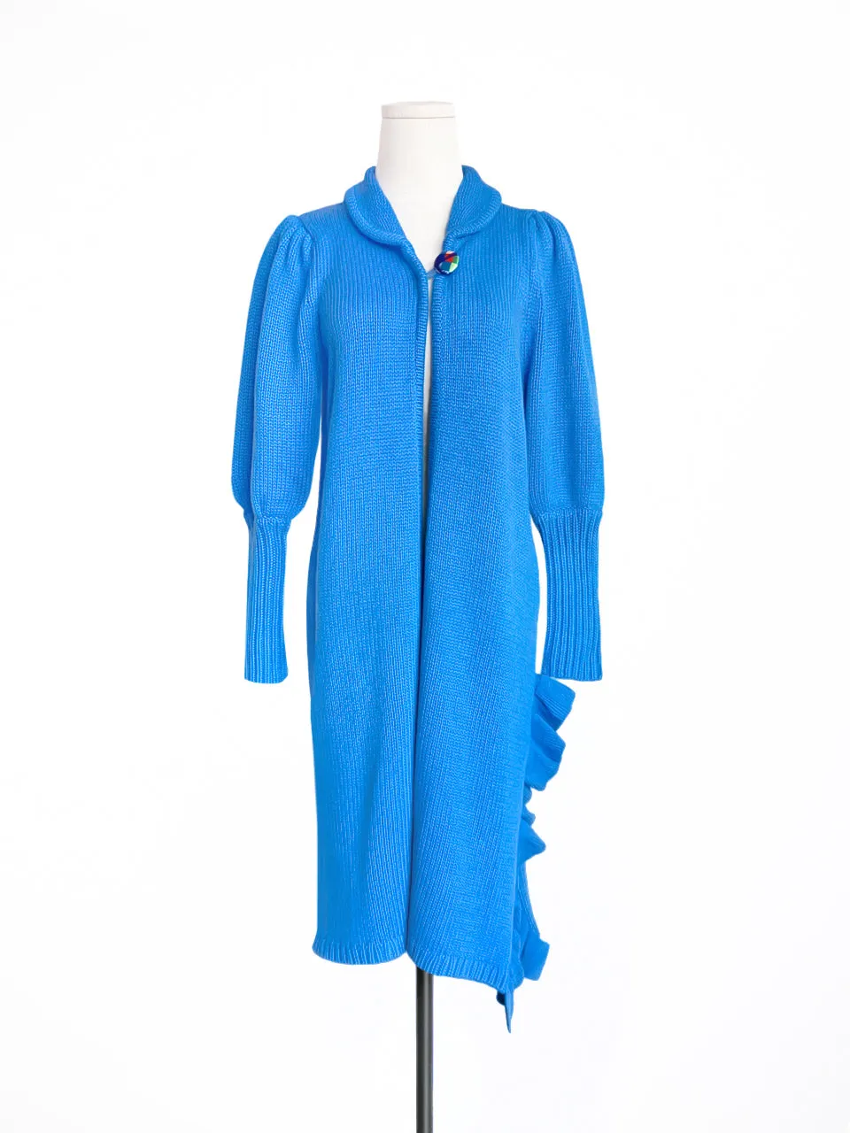 Surprise Sale! Blue Wool & Cashmere Ruffle Slit Longline Cardigan