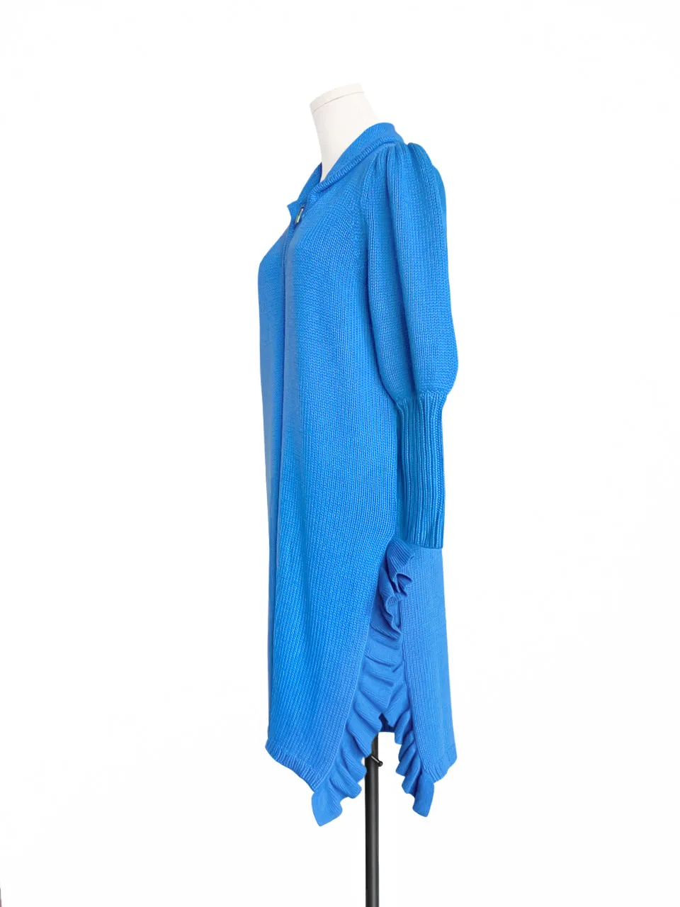 Surprise Sale! Blue Wool & Cashmere Ruffle Slit Longline Cardigan