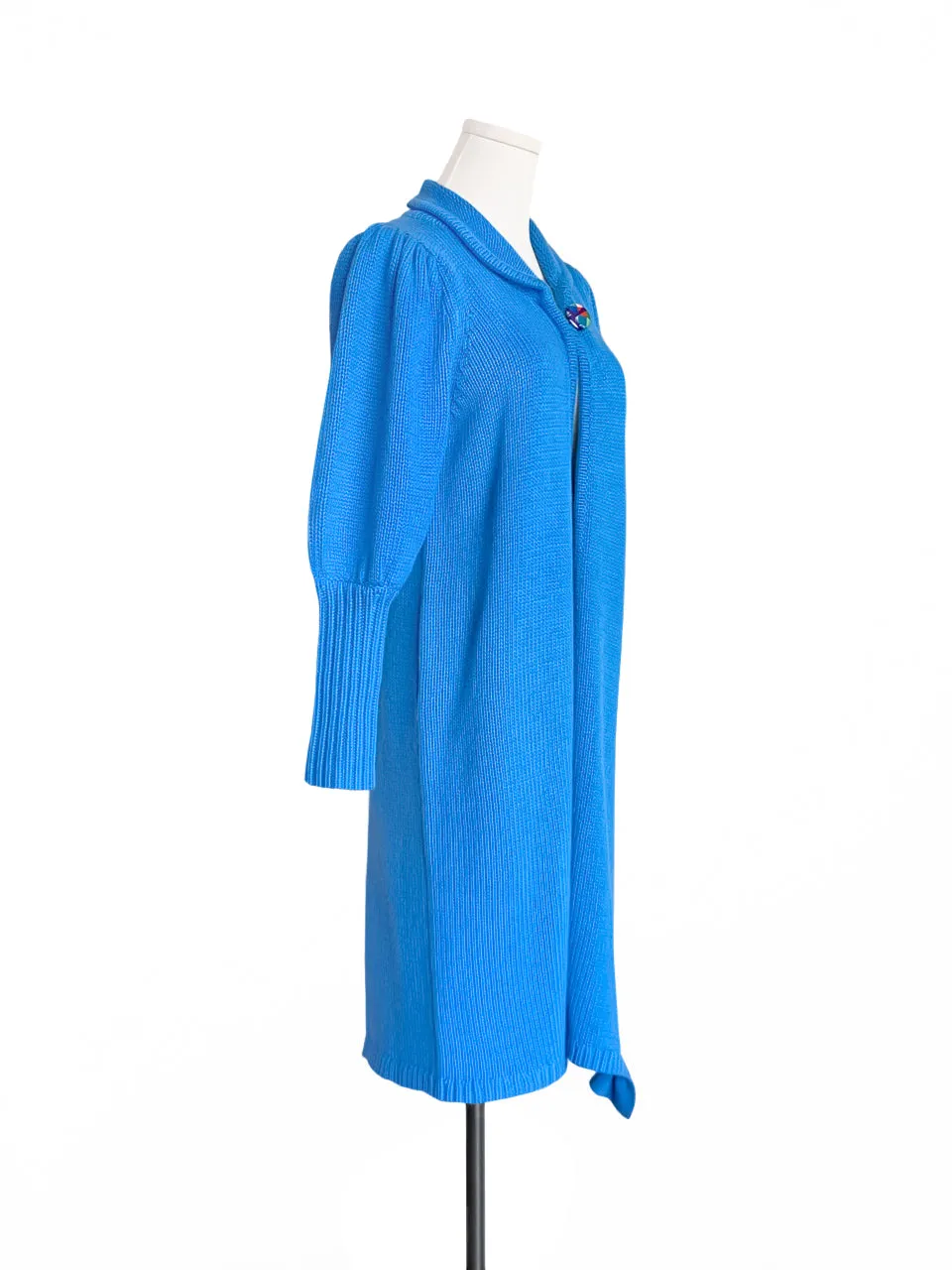 Surprise Sale! Blue Wool & Cashmere Ruffle Slit Longline Cardigan