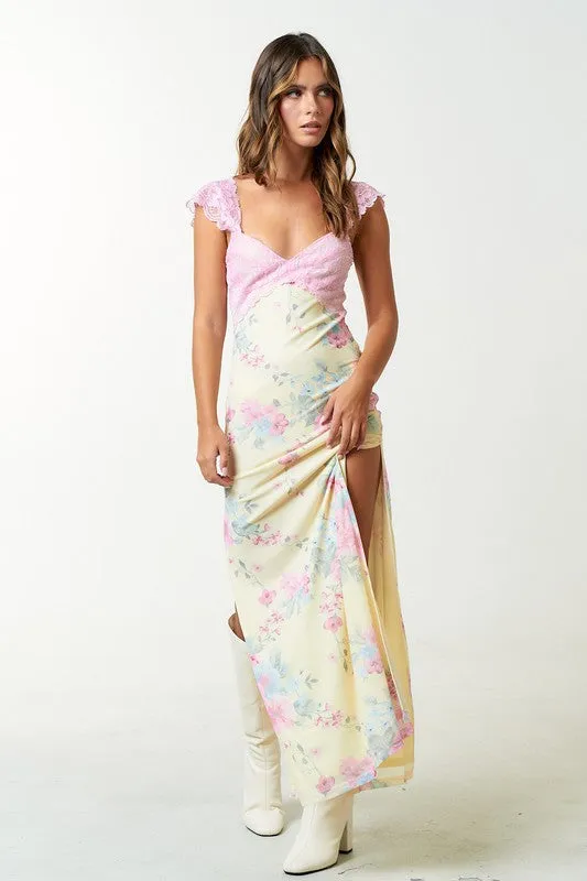 Sweet Tea Mesh Floral Maxi Dress