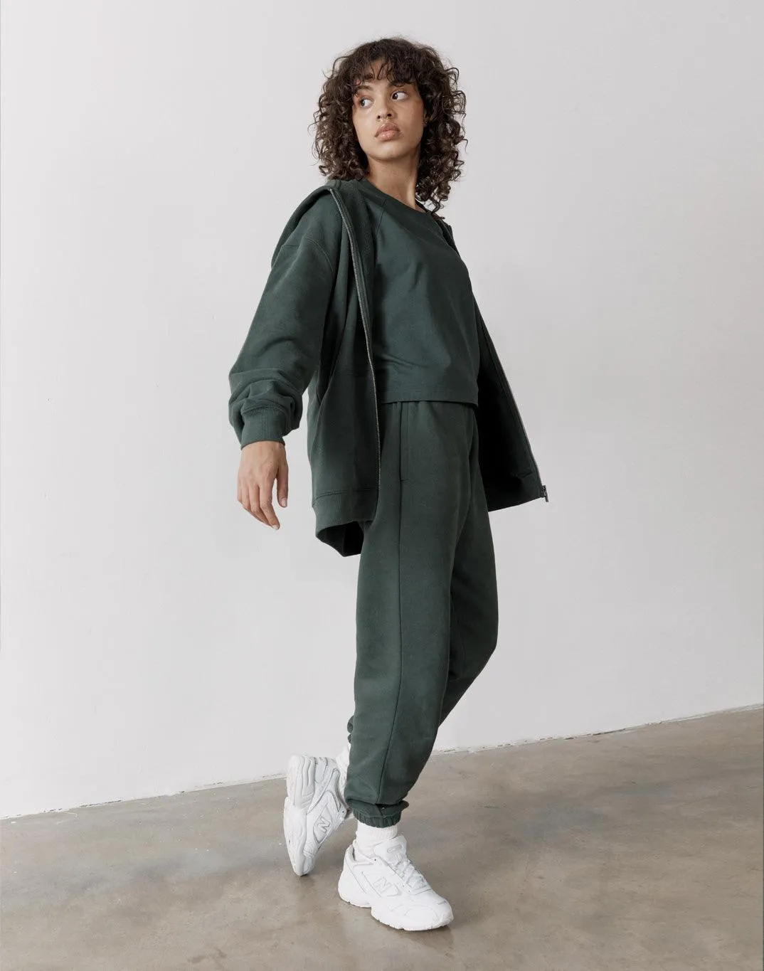 The Oversized Zip Hoodie in Earth Green