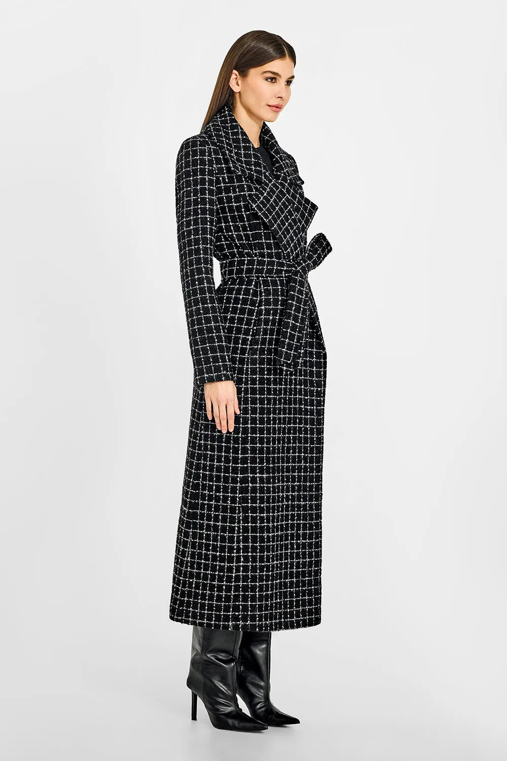 Tweed Suri Alpaca Maxi Notched Collar Wrap Coat