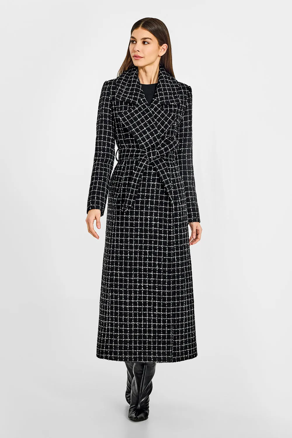 Tweed Suri Alpaca Maxi Notched Collar Wrap Coat