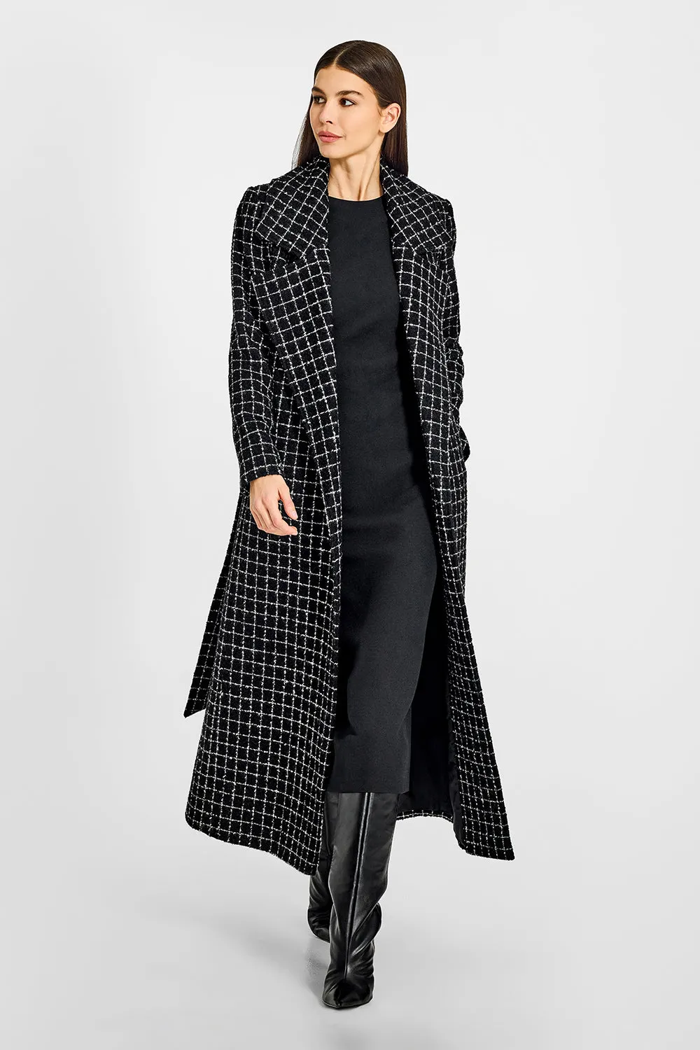 Tweed Suri Alpaca Maxi Notched Collar Wrap Coat