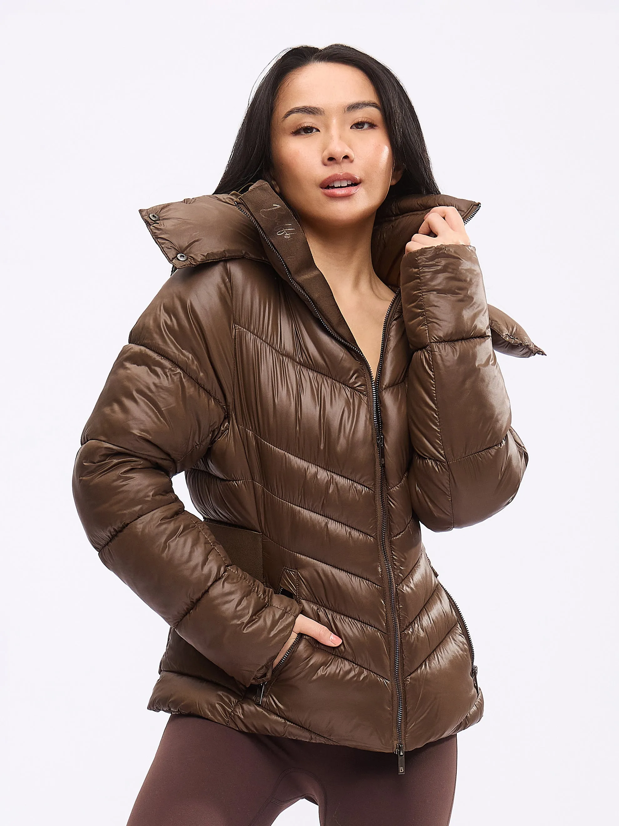 Waist Taper Puffer Jacket - Dark Brown