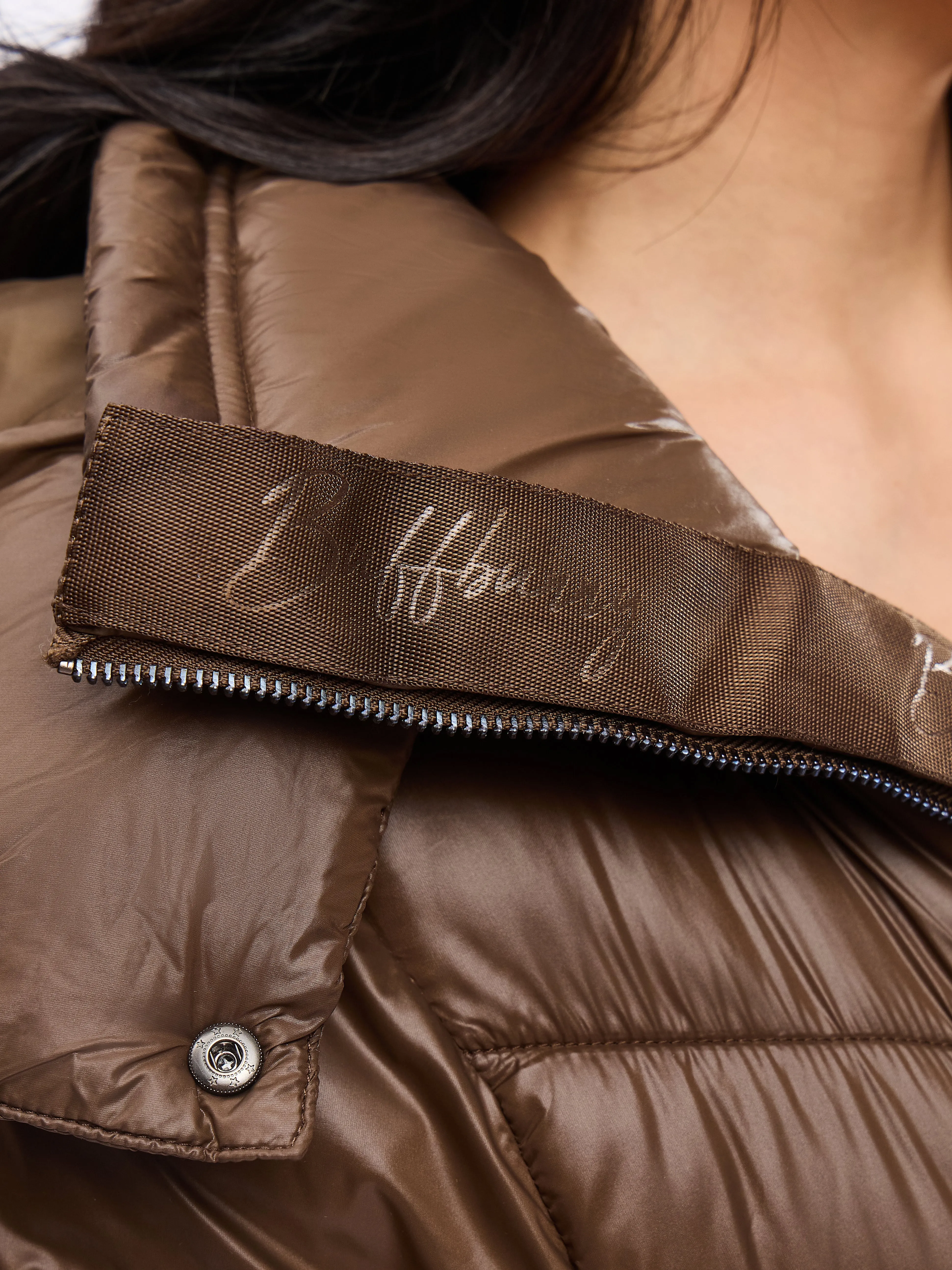 Waist Taper Puffer Jacket - Dark Brown