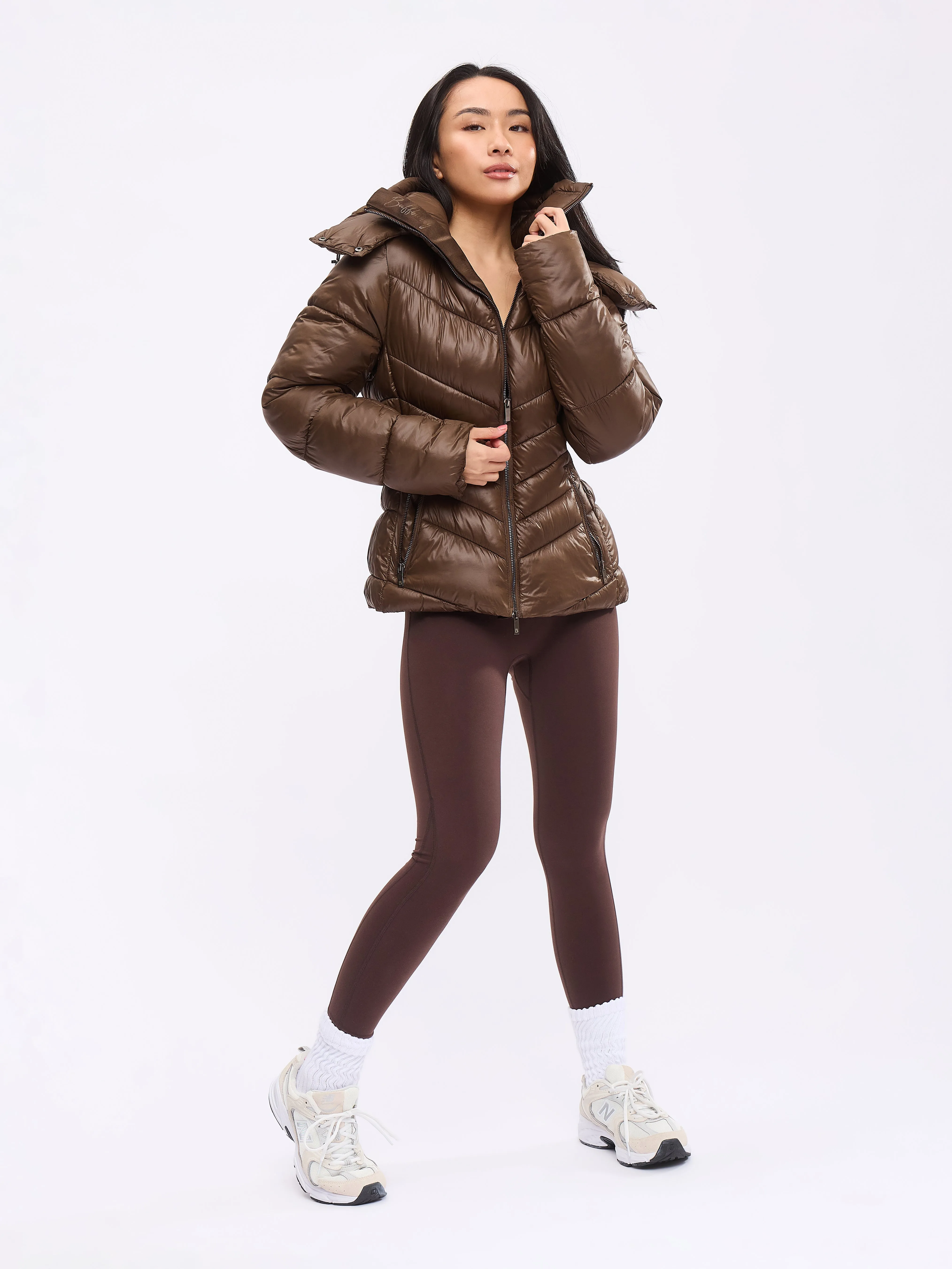 Waist Taper Puffer Jacket - Dark Brown