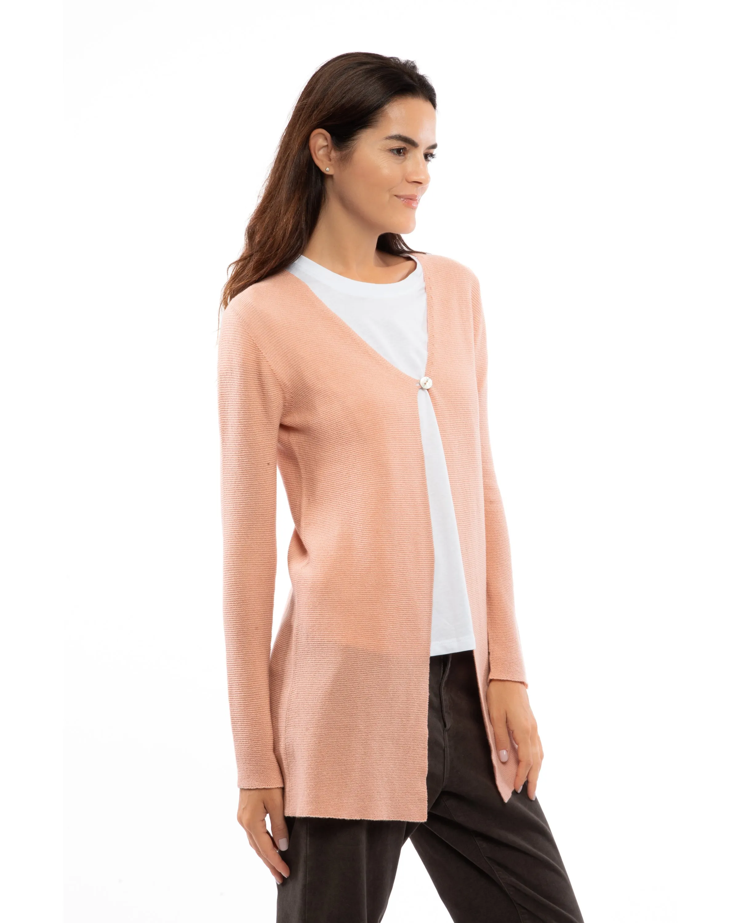 Women's Cashmere Links Stitch Duster Cardigan Peach