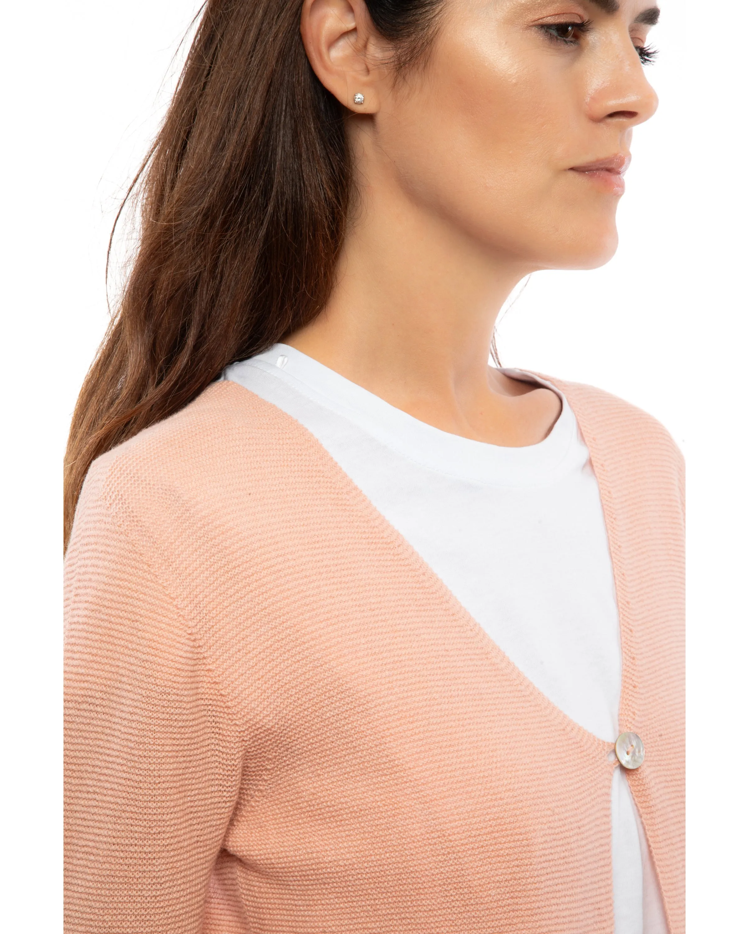 Women's Cashmere Links Stitch Duster Cardigan Peach