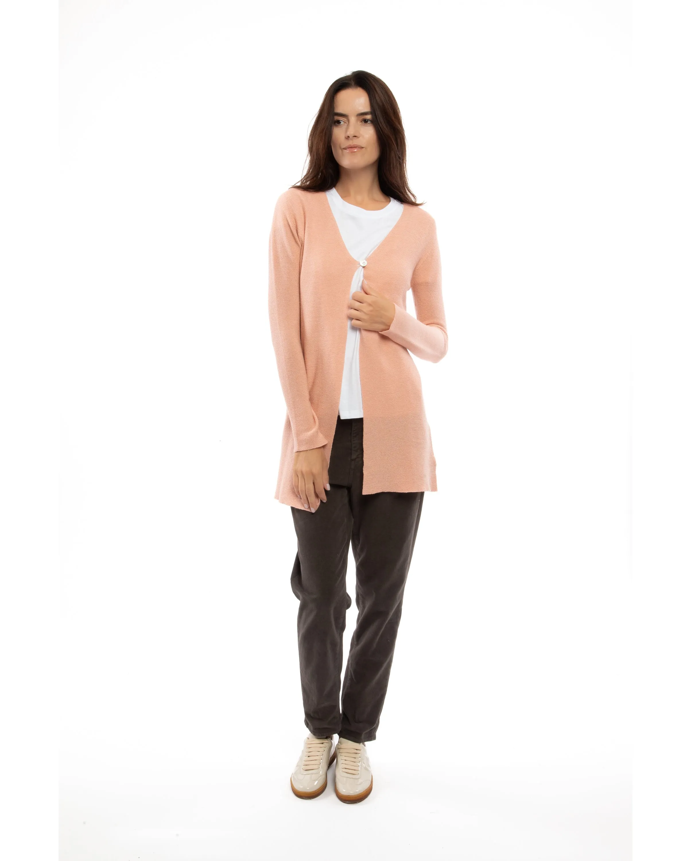 Women's Cashmere Links Stitch Duster Cardigan Peach