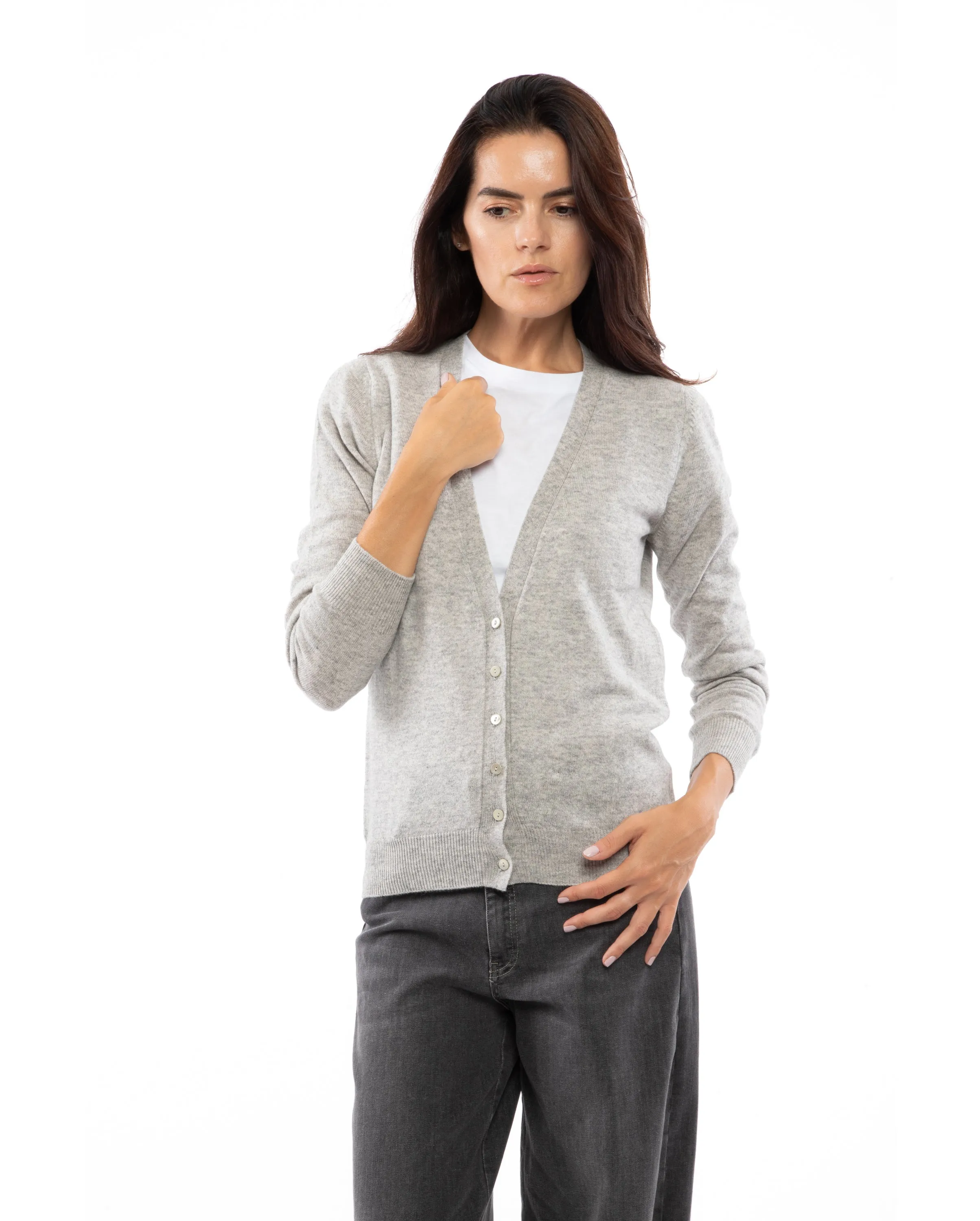 Women's Pure Cashmere V-Neck Cardigan Light Gray