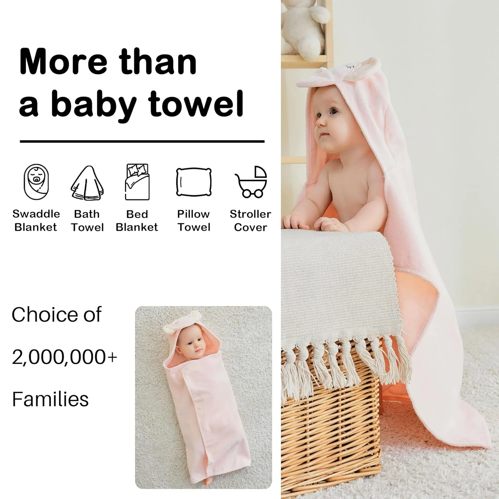 Yellow Sheep Cotton Hooded Baby Bath Towel with Baby Loofah